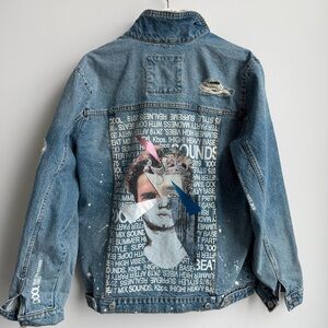 Zara Light Blue Denim Jacket with Cream Sherpa Collar
